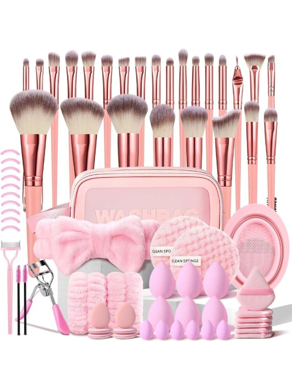 70Pcs Pink Makeup Brush Set - Professional Multi-Functional Tools & Case for